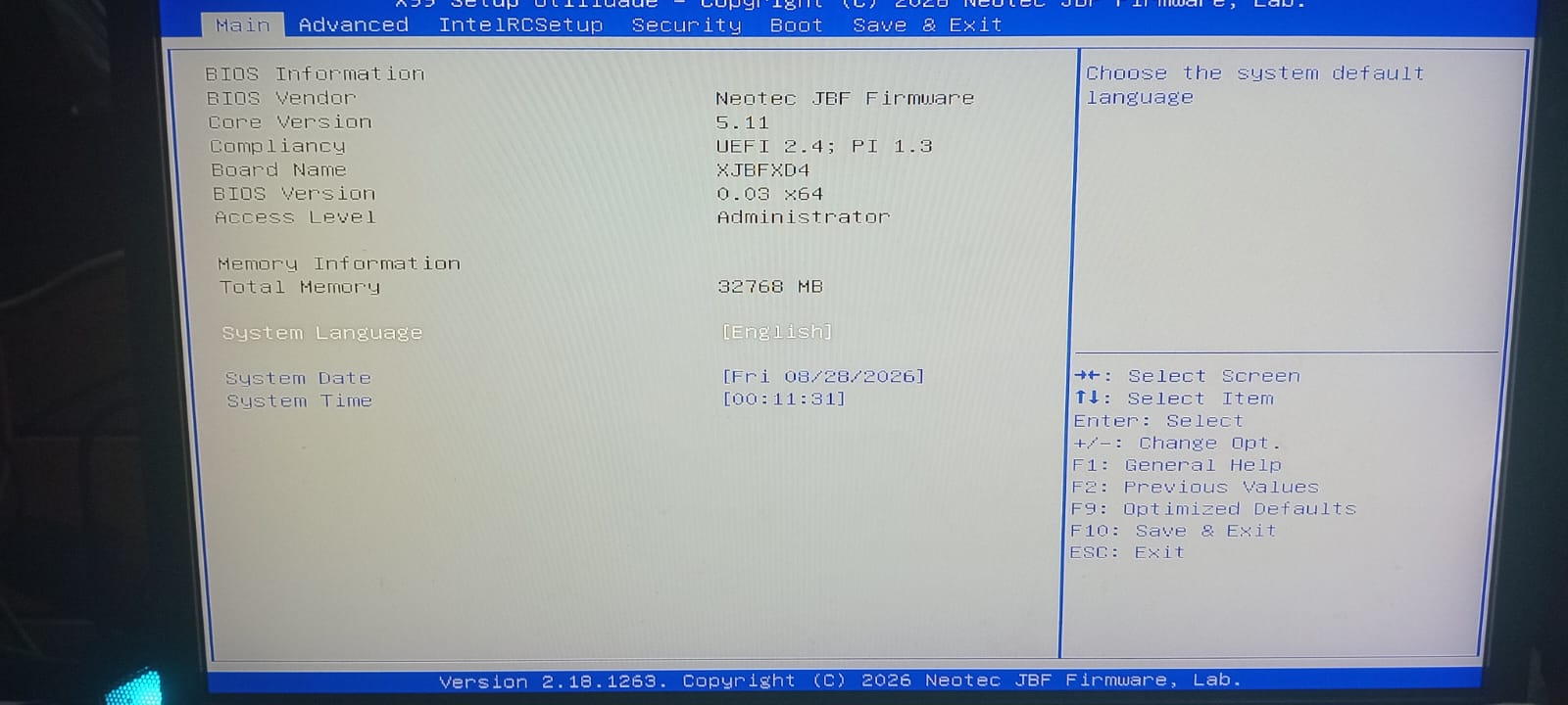 Tela de BIOS da X99-XD4